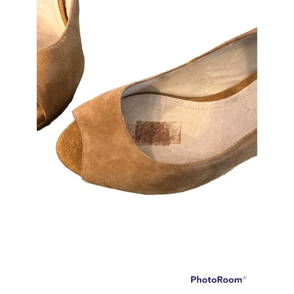 Pilar Abril Suede Peep Toe Platform Pump in Golden Brown, Size 37-Spain US 7 - Picture 6 of 8